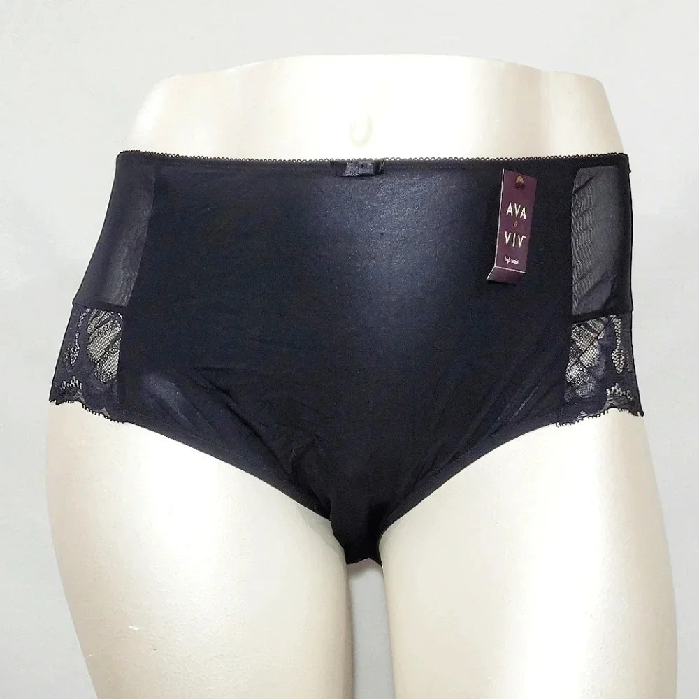3X Ava & Viv High Waist Lace Briefs with Lace Ebony Black New with Tags - DUE T